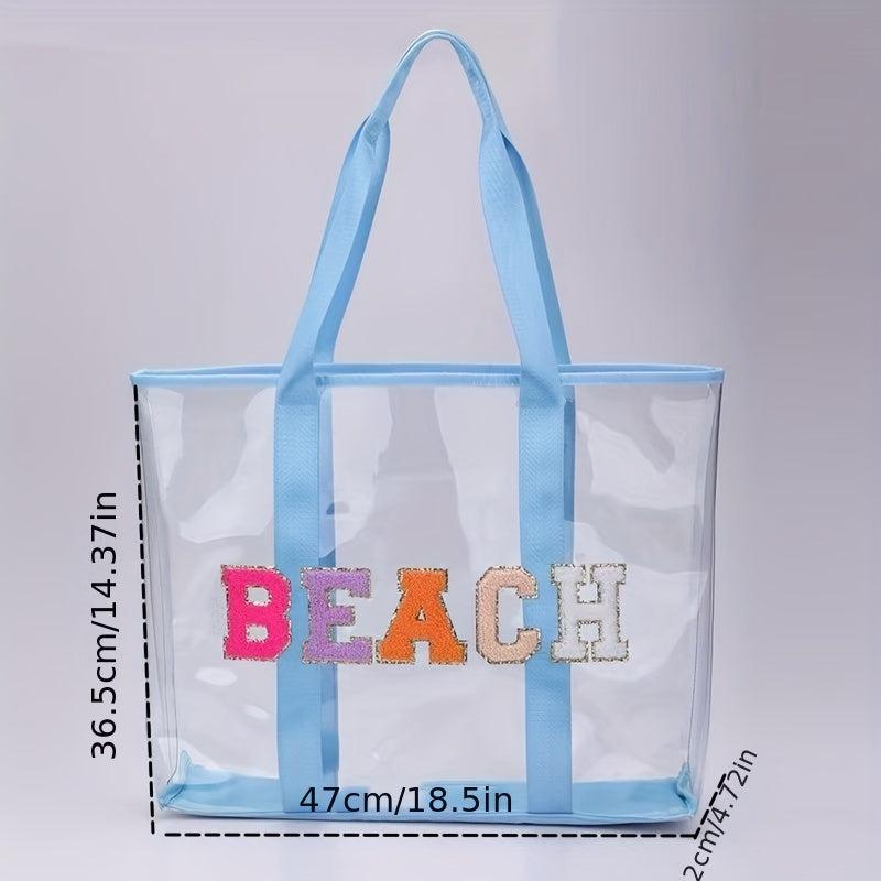 Chenille Letter Embroidery Tote Bag PVC Shoulder Beach Bag