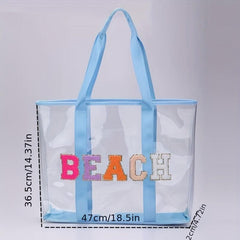 Chenille Letter Embroidery Tote Bag PVC Shoulder Beach Bag
