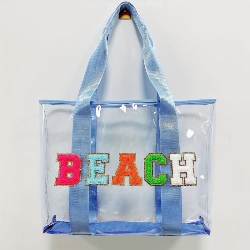 Chenille Letter Embroidery Tote Bag PVC Shoulder Beach Bag