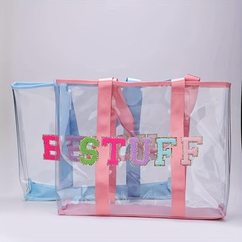 Chenille Letter Embroidery Tote Bag PVC Shoulder Beach Bag