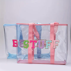 Chenille Letter Embroidery Tote Bag PVC Shoulder Beach Bag