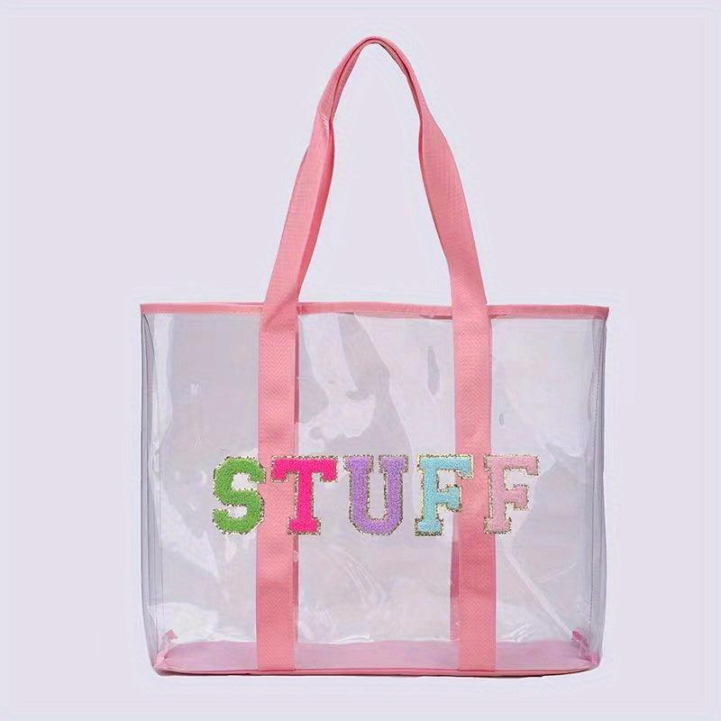 Chenille Letter Embroidery Tote Bag PVC Shoulder Beach Bag