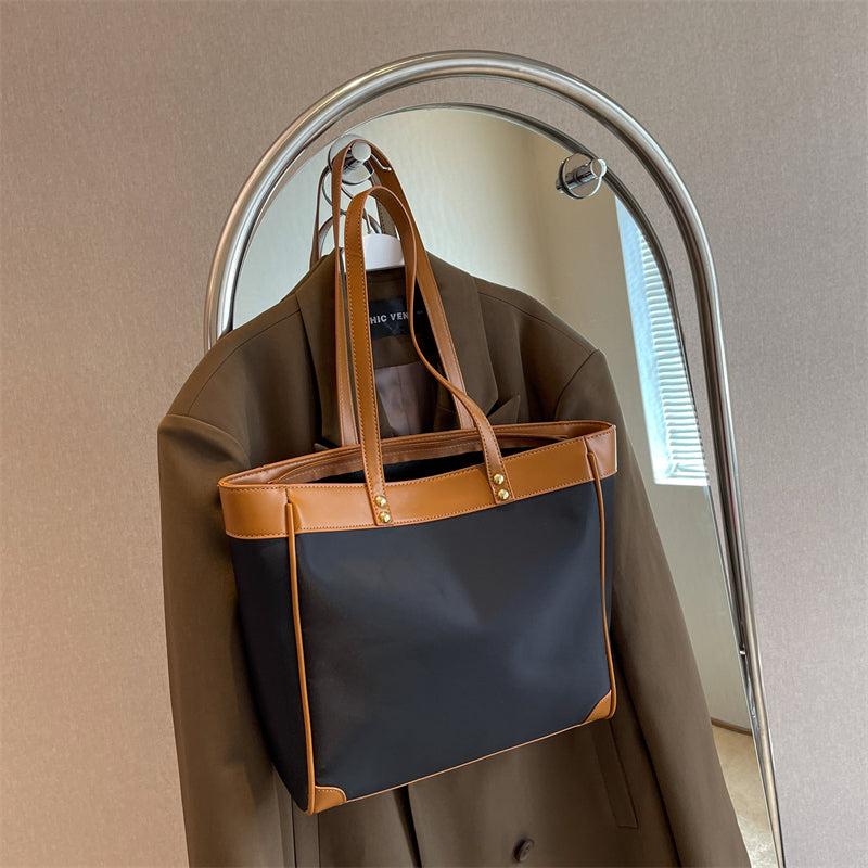 Large Capacity Nylon Tote Bag Colorblock Shoulder Bag