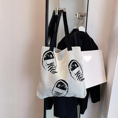 Graffiti Print Tote Bag Knitted Shoulder Bag Stylish Handbag