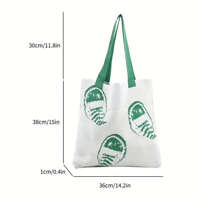 Graffiti Print Tote Bag Knitted Shoulder Bag Stylish Handbag