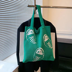 Graffiti Print Tote Bag Knitted Shoulder Bag Stylish Handbag