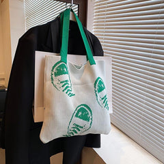 Graffiti Print Tote Bag Knitted Shoulder Bag Stylish Handbag