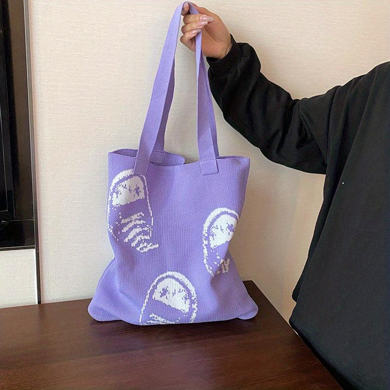 Graffiti Print Tote Bag Knitted Shoulder Bag Stylish Handbag