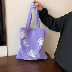 Graffiti Print Tote Bag Knitted Shoulder Bag Stylish Handbag