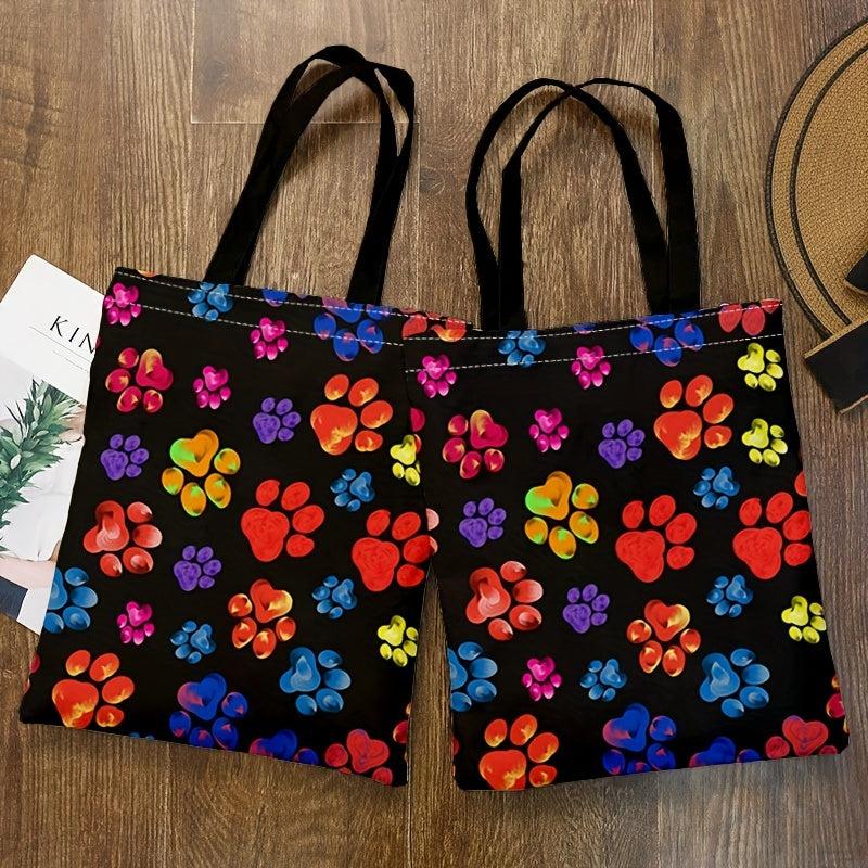 Colorful Cat Paw Print Canvas Tote Bag Large Capacity Lightweight Shopping Bag