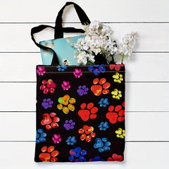 Colorful Cat Paw Print Canvas Tote Bag Large Capacity Lightweight Shopping Bag