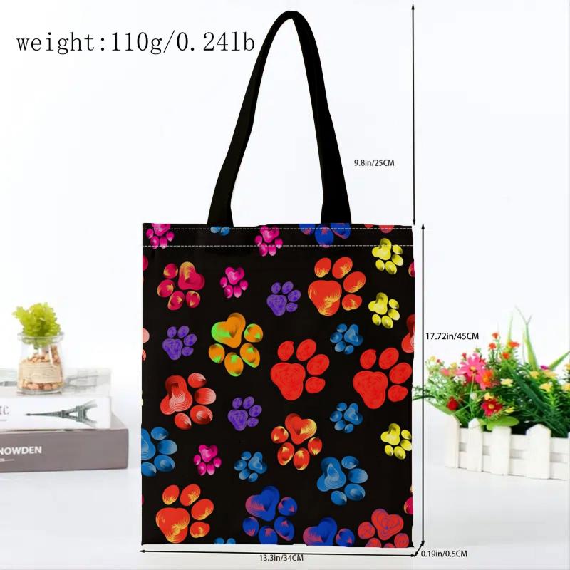 Colorful Cat Paw Print Canvas Tote Bag Large Capacity Lightweight Shopping Bag