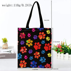 Colorful Cat Paw Print Canvas Tote Bag Large Capacity Lightweight Shopping Bag