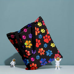 Colorful Cat Paw Print Canvas Tote Bag Large Capacity Lightweight Shopping Bag