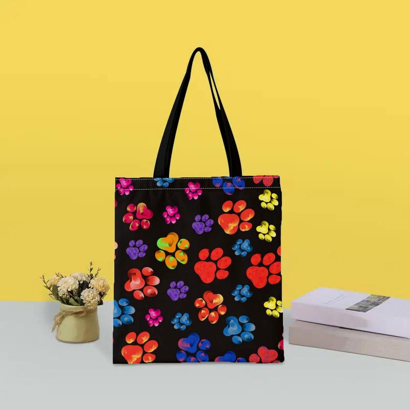 Colorful Cat Paw Print Canvas Tote Bag Large Capacity Lightweight Shopping Bag