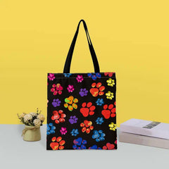 Colorful Cat Paw Print Canvas Tote Bag Large Capacity Lightweight Shopping Bag