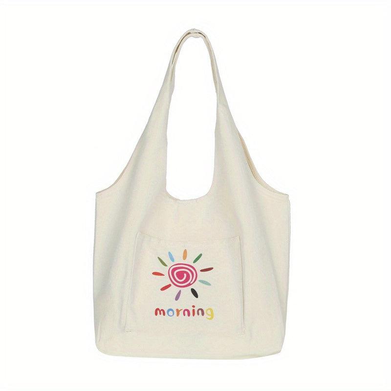 Cartoon Print Canvas Tote Bag Large Capacity Shoulder Bag For Shopping