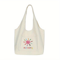 Cartoon Print Canvas Tote Bag Large Capacity Shoulder Bag For Shopping