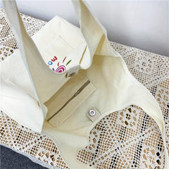 Cartoon Print Canvas Tote Bag Large Capacity Shoulder Bag For Shopping