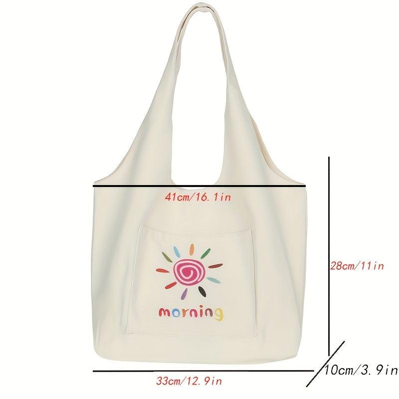 Cartoon Print Canvas Tote Bag Large Capacity Shoulder Bag For Shopping