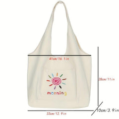 Cartoon Print Canvas Tote Bag Large Capacity Shoulder Bag For Shopping