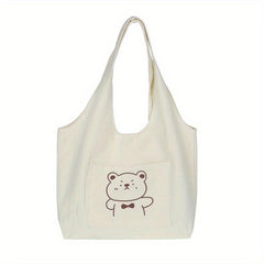 Cartoon Print Canvas Tote Bag Large Capacity Shoulder Bag For Shopping