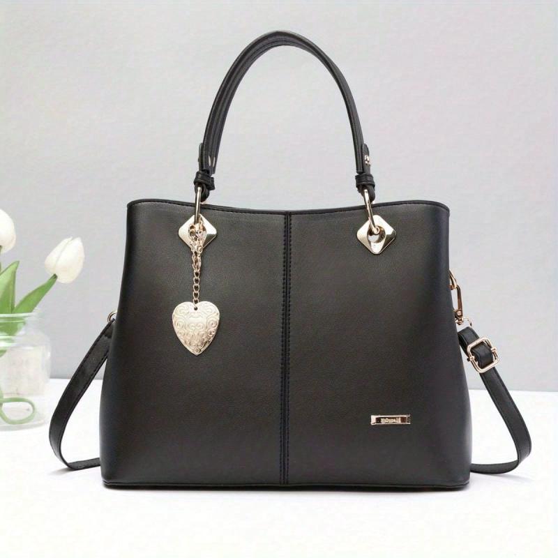 Large Capacity Tote Bag Casual Top Handle Handbag With Heart Pendant