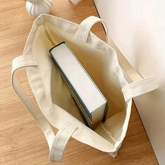 Letter & Butterfly Print Canvas Tote Bag Large Capacity Handbag