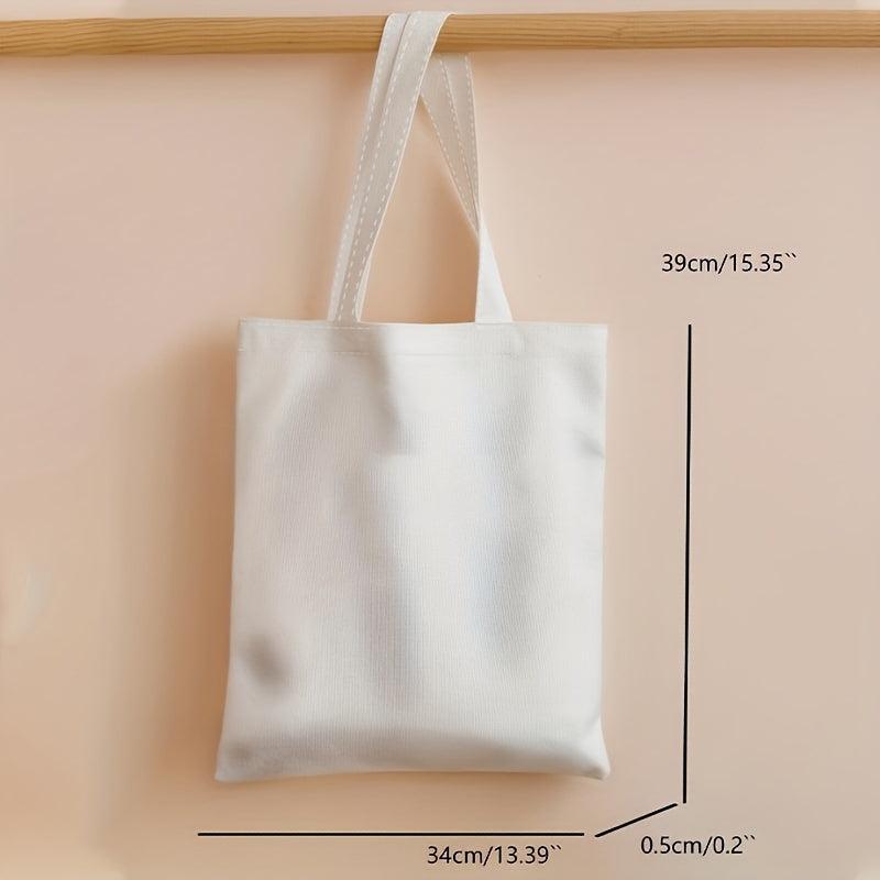 Letter & Butterfly Print Canvas Tote Bag Large Capacity Handbag