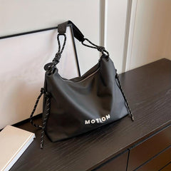 Large Capacity Zipper Tote Hobo Bag PU Leather Textured Shoulder Bag