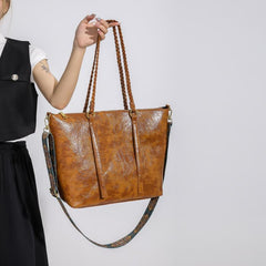 Vintage Large Capacity Shoulder Bag Classic Tote Bag with Fixed Straps