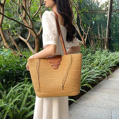 Boho Style Straw Tote Bag for Travel, Vacation