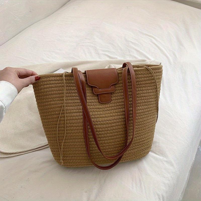 Boho Style Straw Tote Bag for Travel, Vacation