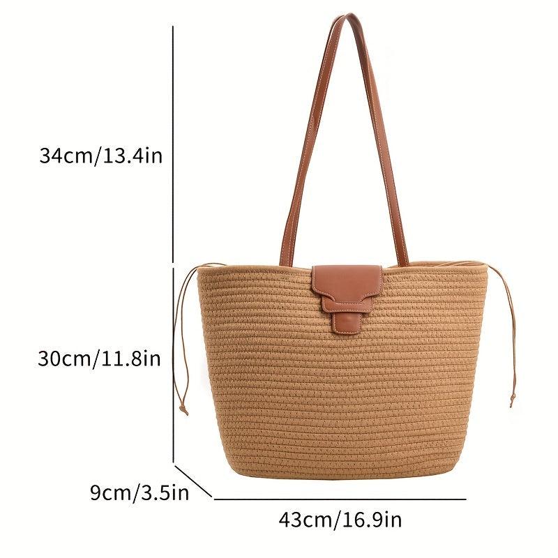 Boho Style Straw Tote Bag for Travel, Vacation
