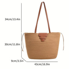 Boho Style Straw Tote Bag for Travel, Vacation