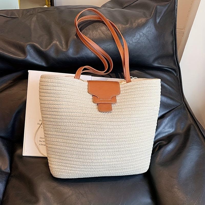 Boho Style Straw Tote Bag for Travel, Vacation