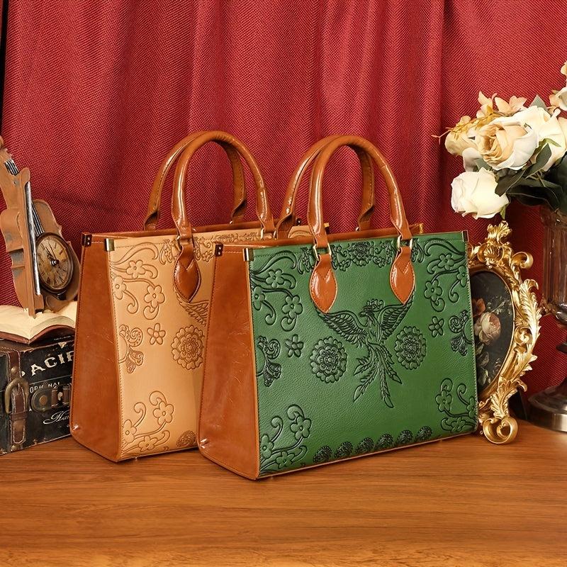 Vintage Phoenix Embossed Tote Bag Ethnic Style Shoulder Bag