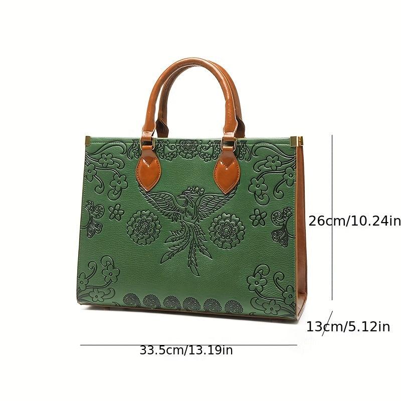 Vintage Phoenix Embossed Tote Bag Ethnic Style Shoulder Bag