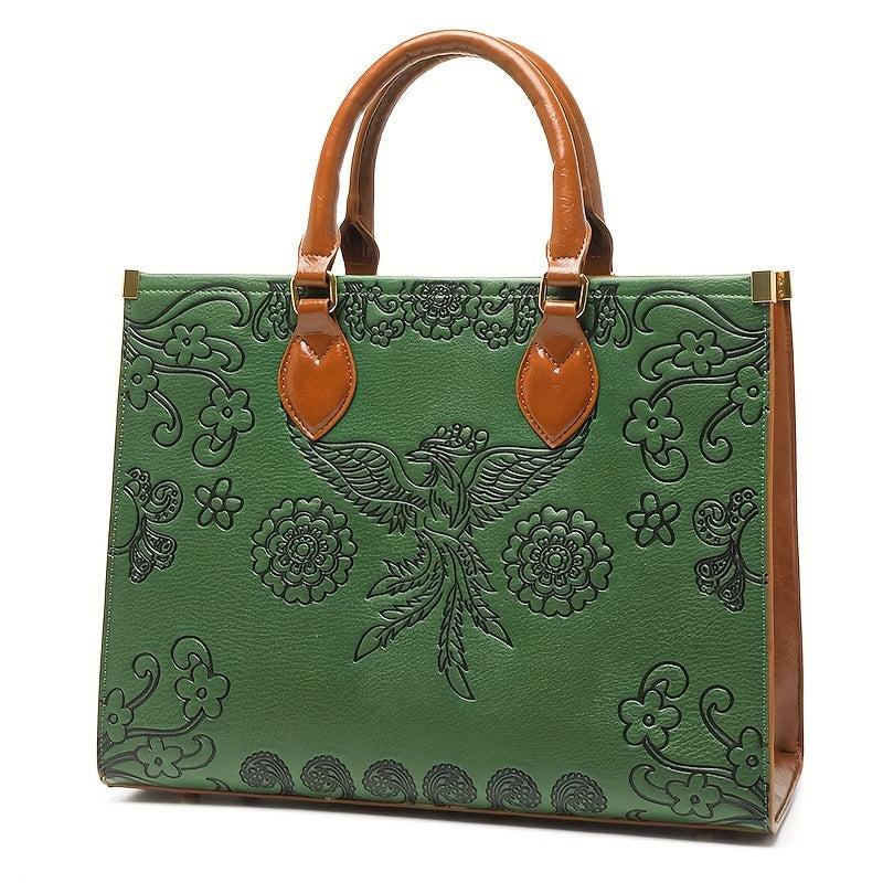 Vintage Phoenix Embossed Tote Bag Ethnic Style Shoulder Bag