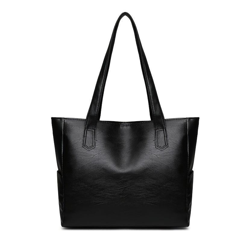 Large Capacity Shoulder Bag Zipper Handbag Casual Solid Tote Bag Women