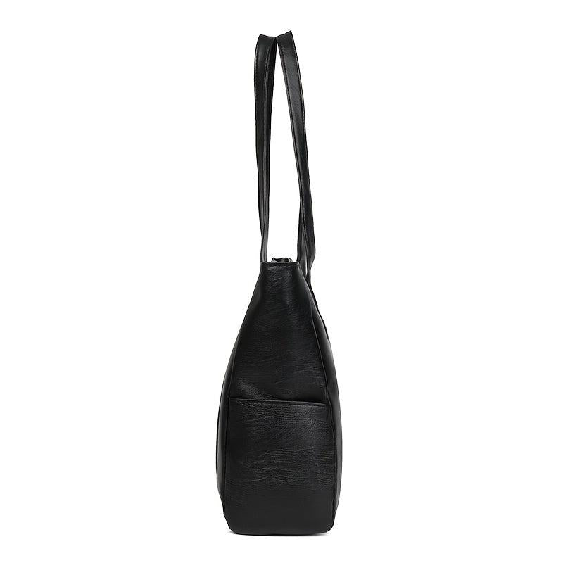Large Capacity Shoulder Bag Zipper Handbag Casual Solid Tote Bag Women