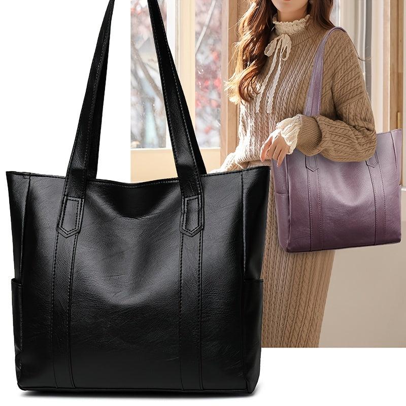 Large Capacity Shoulder Bag Zipper Handbag Casual Solid Tote Bag Women