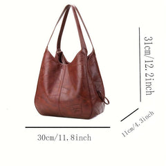 Vintage Shoulder Bag Women Stitching Detail Tote Bag Large Capacity