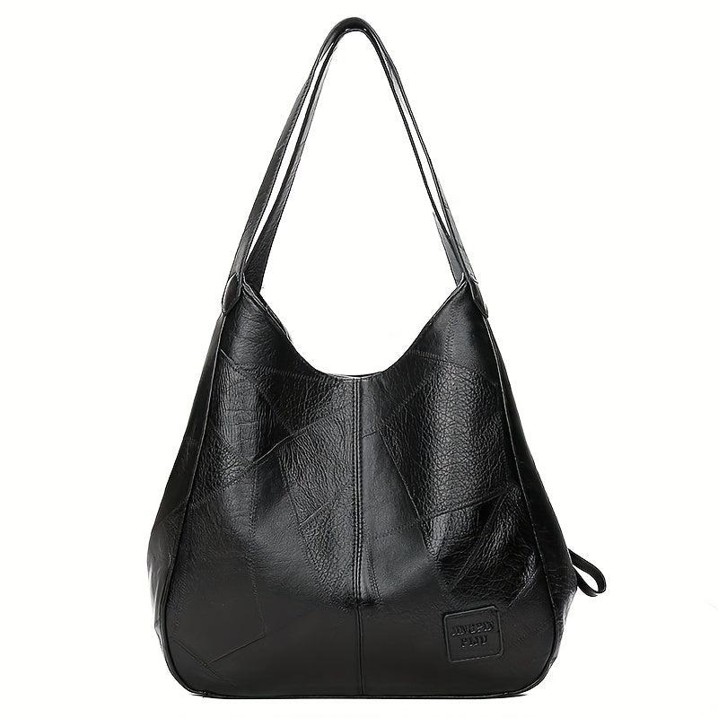 Vintage Shoulder Bag Women Stitching Detail Tote Bag Large Capacity