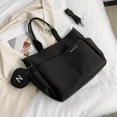 Large Capacity Canvas Shoulder Bag With Mini Zipper Purse