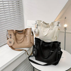 Large Capacity Canvas Shoulder Bag With Mini Zipper Purse