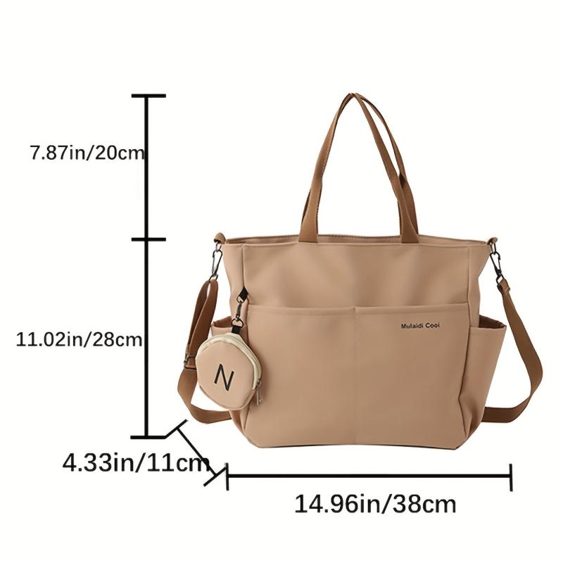 Large Capacity Canvas Shoulder Bag With Mini Zipper Purse
