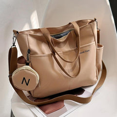 Large Capacity Canvas Shoulder Bag With Mini Zipper Purse