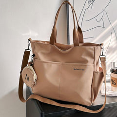 Large Capacity Canvas Shoulder Bag With Mini Zipper Purse