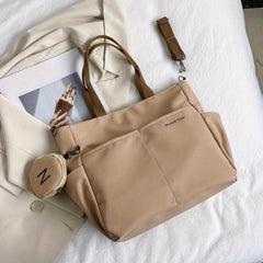 Large Capacity Canvas Shoulder Bag With Mini Zipper Purse